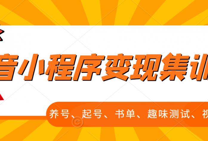抖音小程序变现集训课，养号、起号、书单、趣味测试、视频剪辑，全套流程-亦可网创
