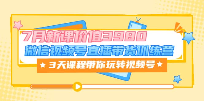微信视频号直播带货训练营，3天课程带你玩转视频号：7月新课价值3980-亦可网创