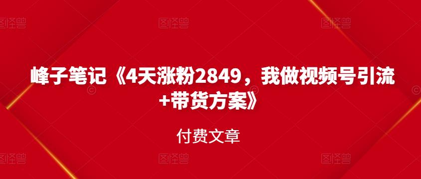 峰子笔记《4天涨粉2849，我做视频号引流 带货方案》付费文章-亦可网创