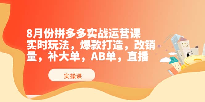 8月份拼多多实战运营课，实时玩法，爆款打造，改销量，补大单，AB单，直播-亦可网创