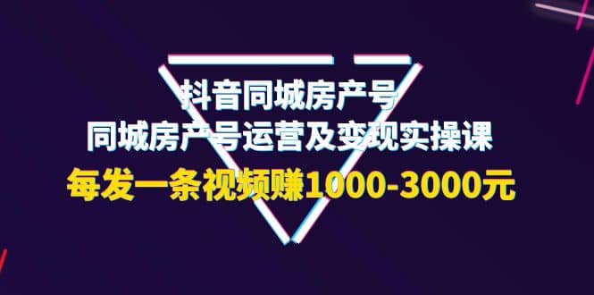 抖音同城房产号，同城房产号运营及变现实操课，每发一条视频赚1000-3000元-亦可网创