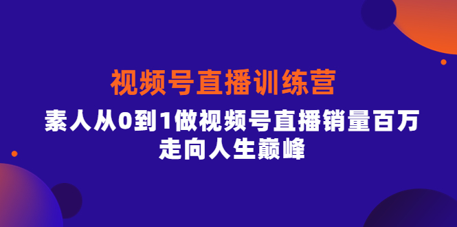 视频号直播训练营，素人从0到1做视频号直播销量百万，走向人生巅峰-亦可网创