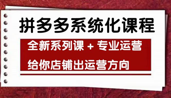 车神陪跑，拼多多系统化课程，全新系列课 专业运营给你店铺出运营方向-亦可网创