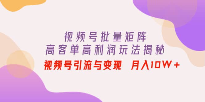 视频号批量矩阵的高客单高利润玩法揭秘-亦可网创