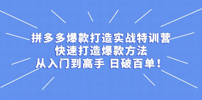拼多多爆款打造实战特训营：快速打造爆款方法，从入门到高手 日破百单-亦可网创