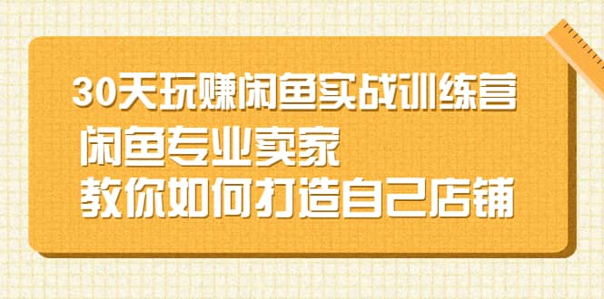 30天玩赚闲鱼实战训练营，闲鱼专业卖家教你如何打造自己店铺-亦可网创