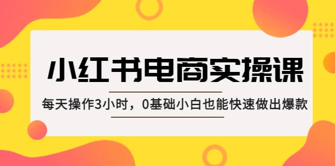 小红书·电商实操课：每天操作3小时，0基础小白也能快速做出爆款-亦可网创
