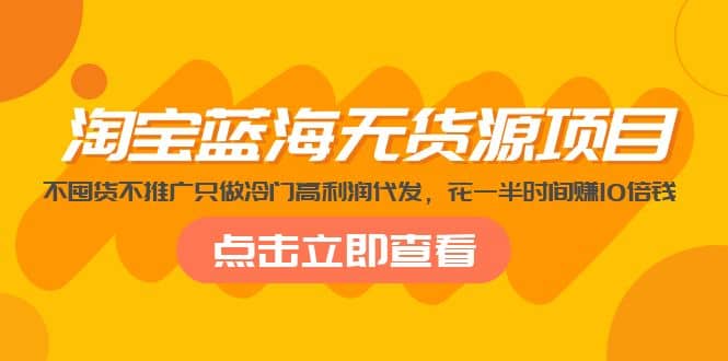 淘宝蓝海无货源项目，不囤货不推广只做冷门高利润代发-亦可网创