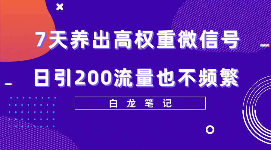 7天养出高权重微信号，日引200流量也不频繁，方法价值3680元-亦可网创