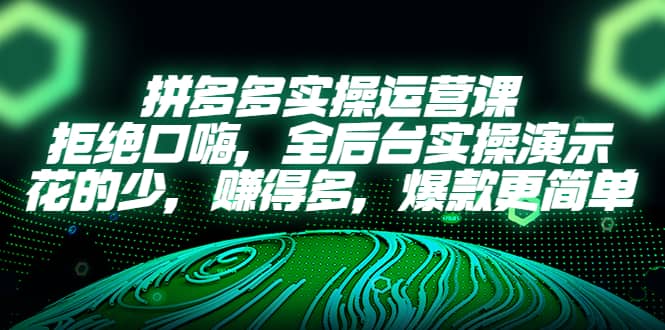 拼多多实操运营课：拒绝口嗨，全后台实操演示，花的少，赚得多，爆款更简单-亦可网创