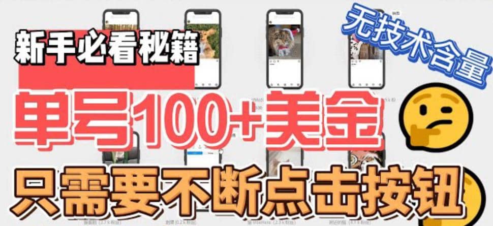 最新无脑只需不断点击按钮，单号100美金暴利项目，可批量操作-亦可网创