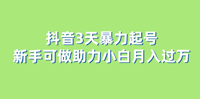 抖音3天暴力起号新手可做助力小白月入过万-亦可网创