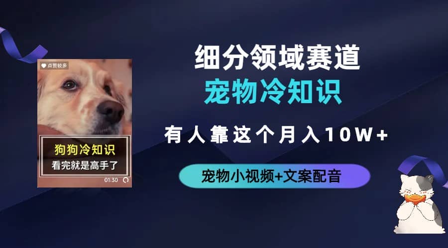 不起眼的抖音细分赛道-宠物冷知识，一段宠物视频配文案，有人靠这个月入10w-亦可网创