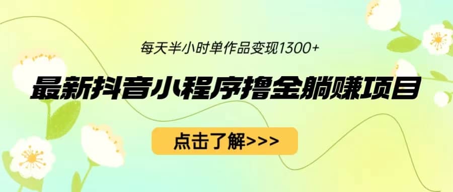 最新抖音小程序撸金躺赚项目，一部手机每天半小时，单个作品变现1300-亦可网创