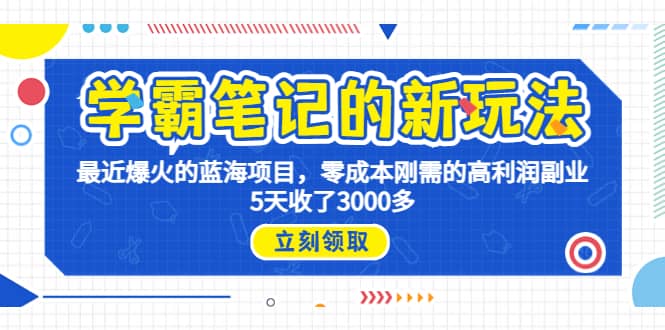 学霸笔记新玩法，最近爆火的蓝海项目，0成本高利润副业，5天收了3000多-亦可网创