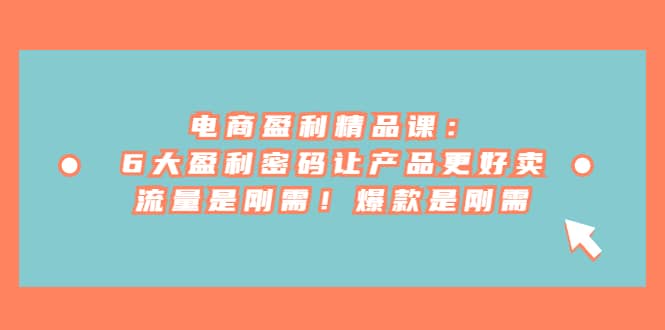 电商 盈利精品课：6大盈利 密码让产品更好卖，流量是刚需！爆款是刚需-亦可网创