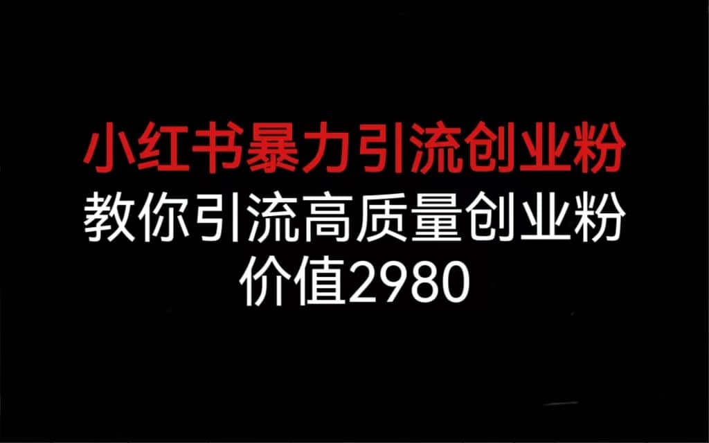 小红书暴力引流创业粉，教你引流高质量创业粉，价值2980-亦可网创