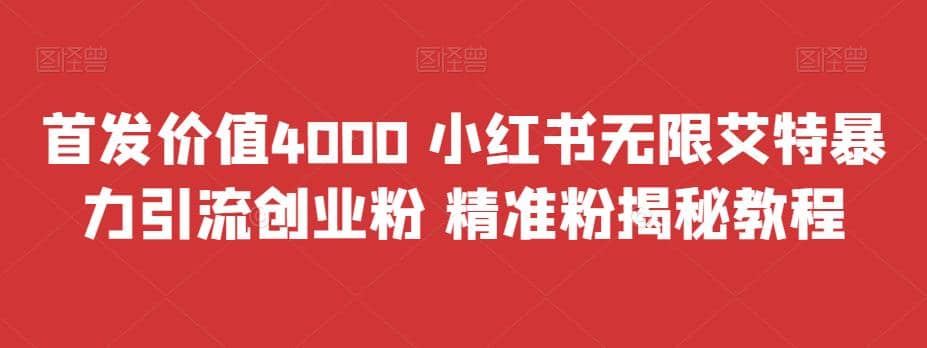 首发价值4000 小红书无限艾特暴力引流创业粉 精准粉揭秘教程-亦可网创