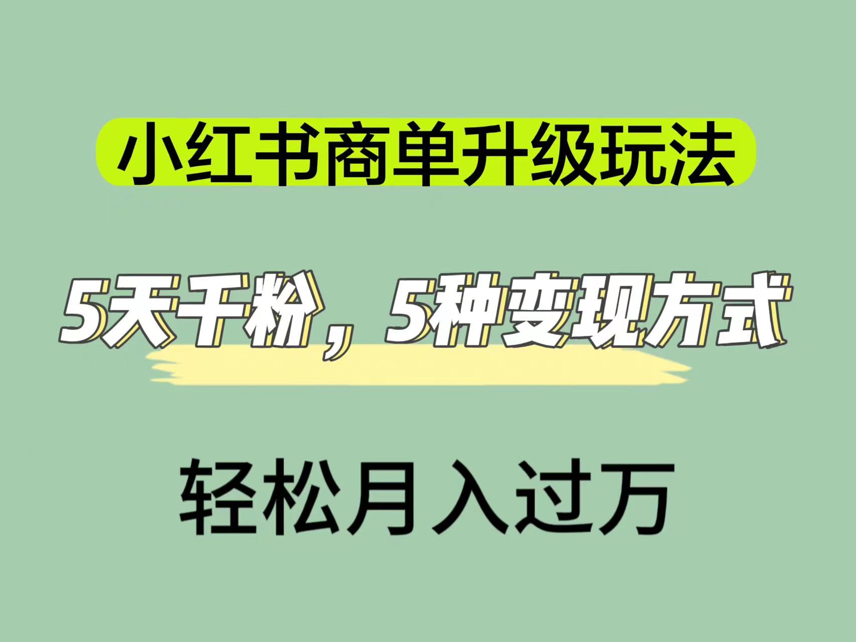 小红书商单升级玩法，5天千粉，5种变现渠道，轻松月入1万-亦可网创