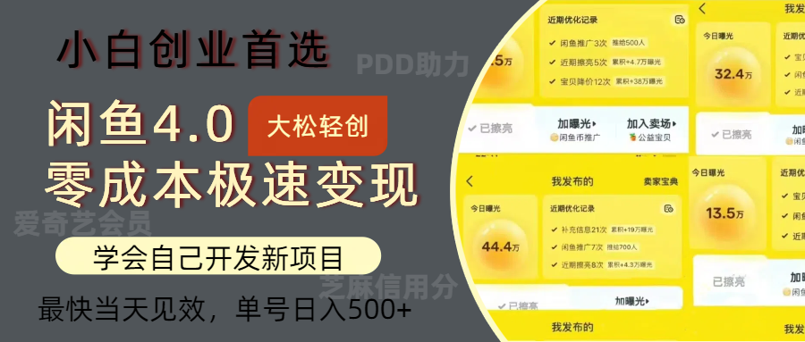 闲鱼0成本极速变现项目，多种变现方式，单号日入500+最新玩法-亦可网创