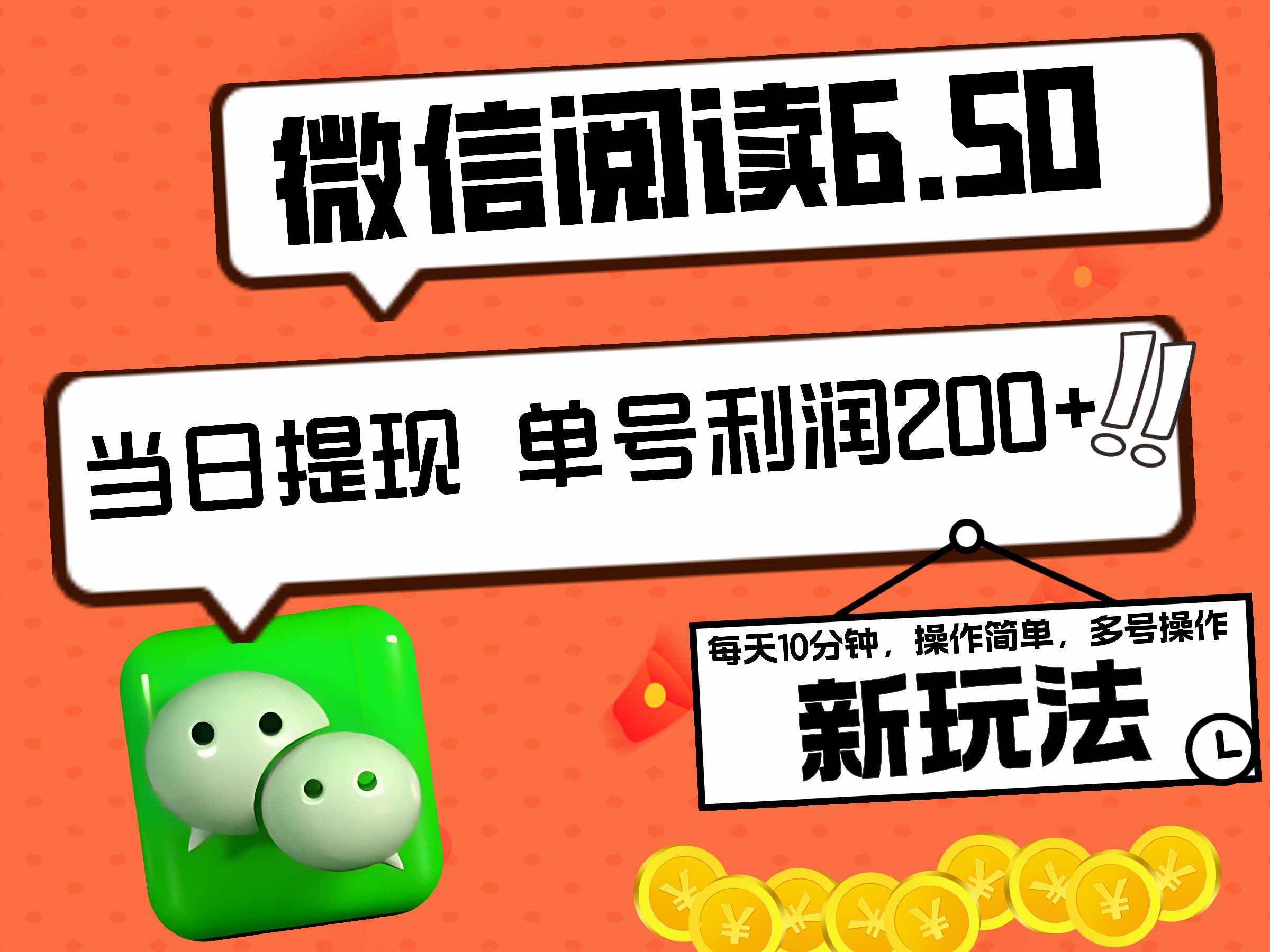 2024最新微信阅读6.50新玩法，5-10分钟 日利润200+，0成本当日提现，可矩阵多号操作-亦可网创