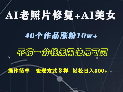 AI老照片修复+AI美女玩发  40个作品涨粉10w+  不花一分钱使用可灵  操作简单  变现方式多样话   轻松日去500+-亦可网创