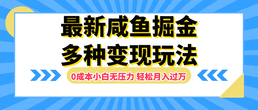 最新咸鱼掘金玩法，更新玩法，0成本小白无压力，多种变现轻松月入过万-亦可网创