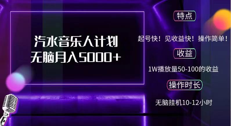 抖音汽水音乐人，计划无脑月入5000+-亦可网创