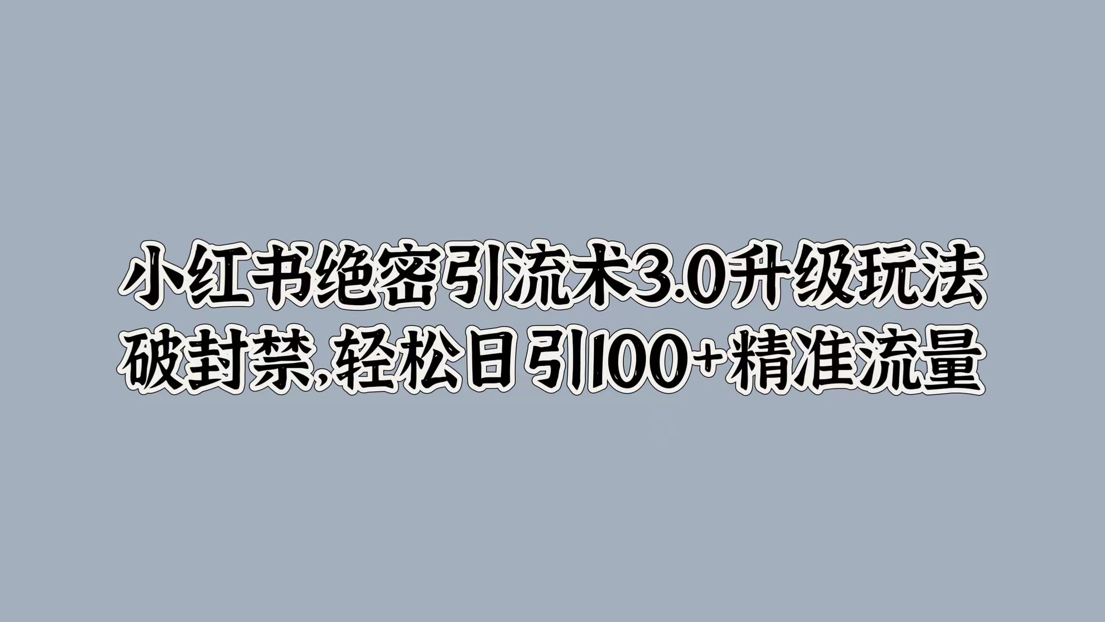 小红书绝密引流术3.0升级玩法，破封禁，轻松日引100+精准流量-亦可网创