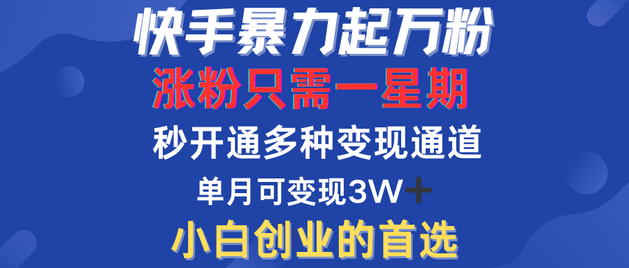 快手暴力起万粉，涨粉只需一星期！多种变现模式-亦可网创