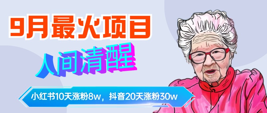 9月最火项目，人间清醒柒奶奶，10天小红薯涨粉8w+，单篇笔记报价1400.-亦可网创