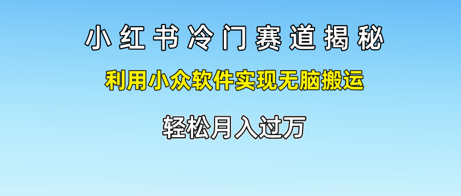 小红书冷门赛道揭秘,轻松月入过万，利用小众软件实现无脑搬运，-亦可网创