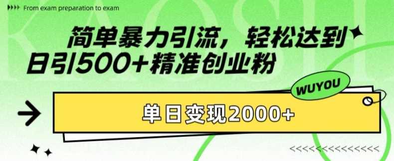 简单暴力引流轻松达到日引500+精准创业粉，单日变现2k【揭秘】-亦可网创