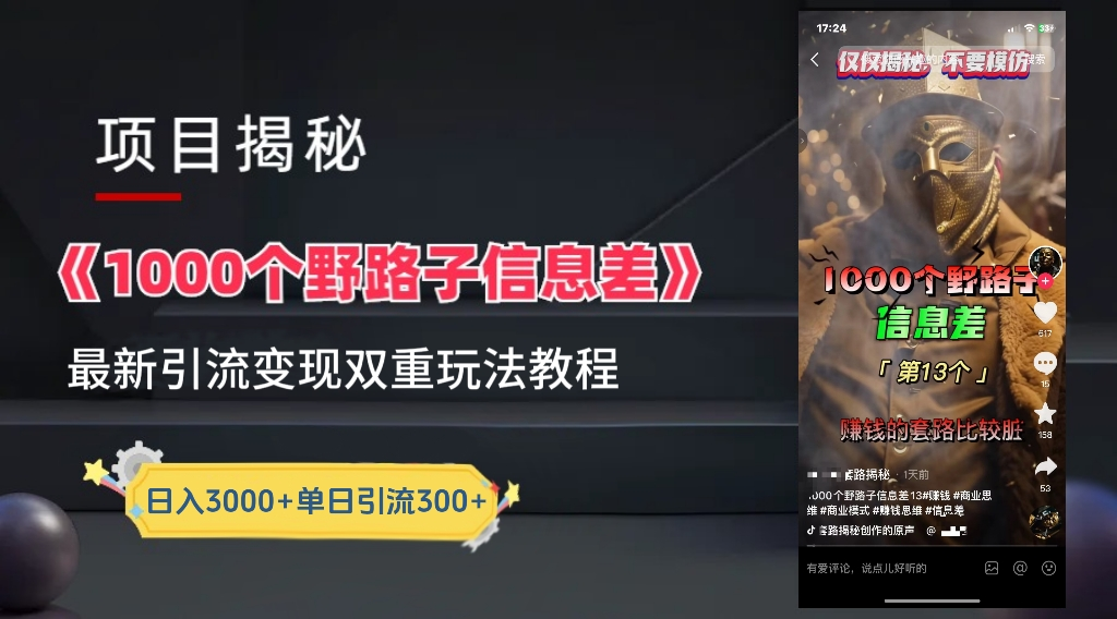 最新一千个野路子信息差玩法教程如何变现＋引流的玩法具体拆解！！！-亦可网创