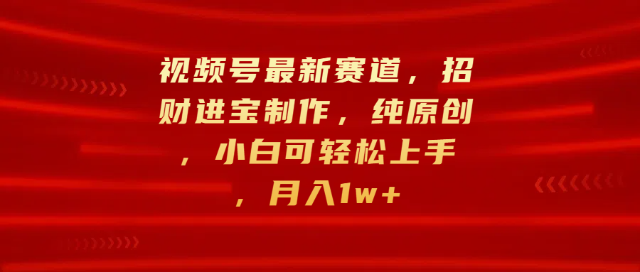 视频号最新赛道，招财进宝制作，纯原创，小白可轻松上手，月入1w+-亦可网创