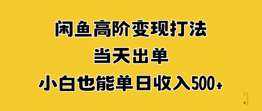 闲鱼高阶变现打法，当天出单，小白也能单日收入500+-亦可网创
