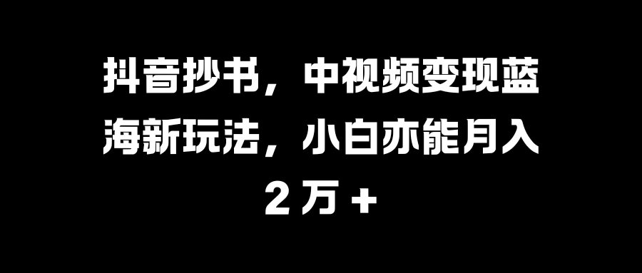 抖音抄书，中视频变现蓝海新玩法，小白亦能月入 2 万 +-亦可网创