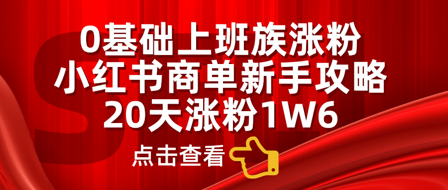 小红书商单新手攻略，20天涨粉1.6w，0基础上班族涨粉-亦可网创