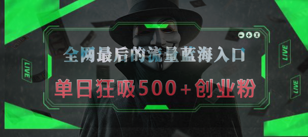 全网最后的流量蓝海入口，半小时引流50+创业粉，单日狂吸500+创业粉-亦可网创