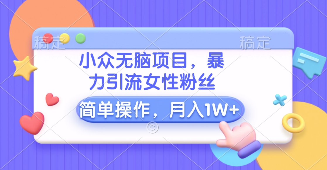小众无脑项目，暴力引流女性粉丝，简单操作，月入10000+元-亦可网创
