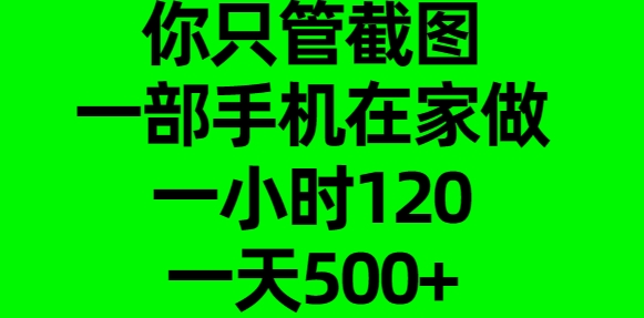 你只管截图，一部手机在家做，一小时120，一天500+-亦可网创