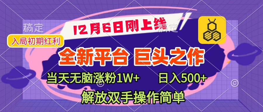 全新引流平台，巨头之作，当天无脑涨粉1W+，日入现500+，解放双手操作简单-亦可网创