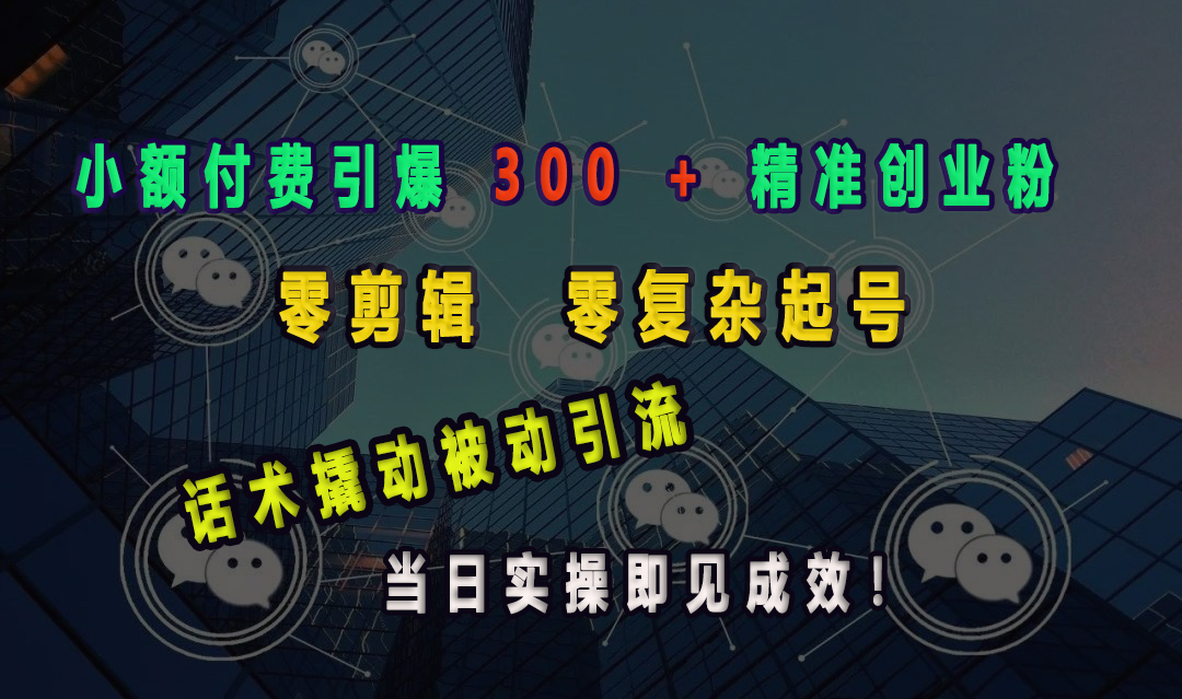 小额付费引爆 300 + 精准创业粉，零剪辑、零复杂起号，话术撬动被动引流，当日实操即见成效！-亦可网创
