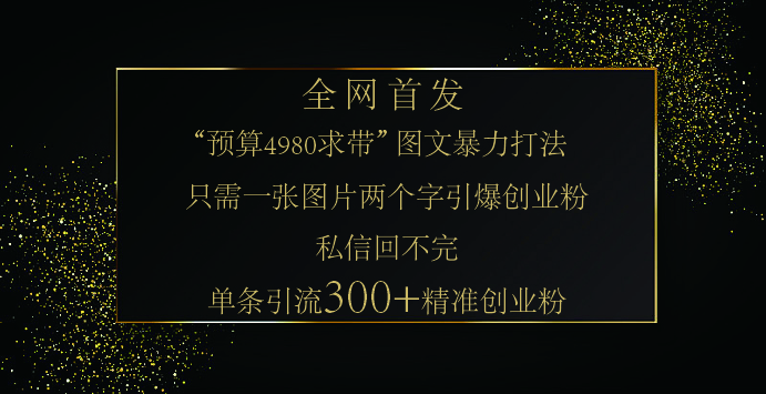 小红书，“预算 4980 带我飞” 的神奇图片引流法，堪称涨粉核武器！只需一张图，就能单条笔记凭借此方法，轻松引流 300 + 精准创业粉！-亦可网创