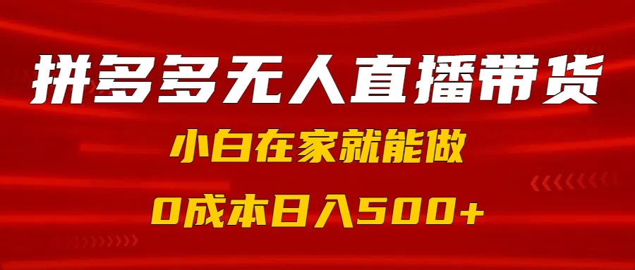 拼多多无人直播带货，小白在家就能做，0成本日入500+-亦可网创