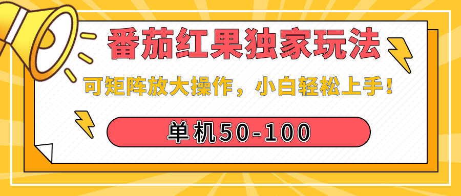 番茄红果独家玩法，单机50-100，可矩阵放大操作，小白轻松上手！-亦可网创