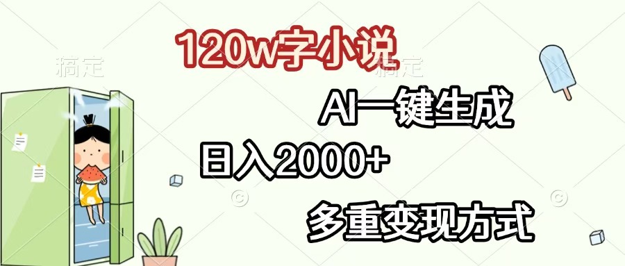 120w字小说，AI一键生成，日入2000+，多重变现方式-亦可网创