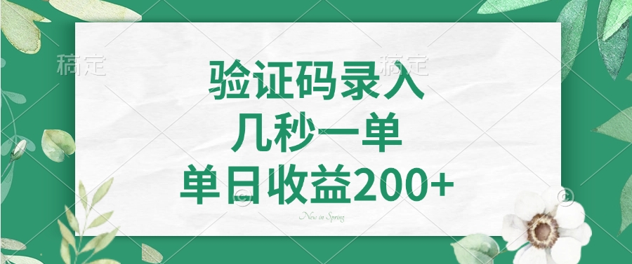 验证码录入，看图识字，几秒一单，单日收益200+-亦可网创