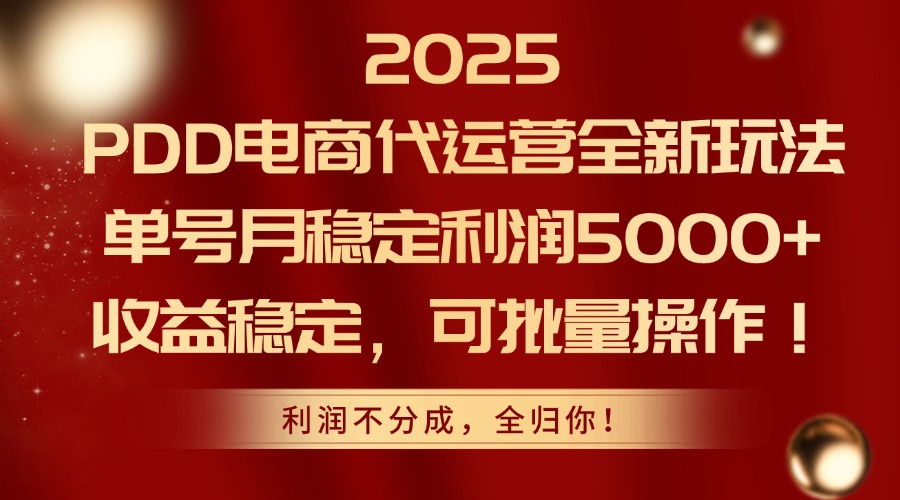 2025 PDD电商代运营全新玩法，单号月稳定利润5000+，收益稳定，可批量操作！-亦可网创