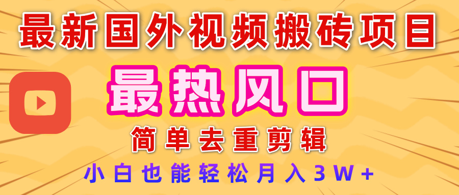2025最新热门风口，国外视频搬砖项目，简单去重剪辑，小白也能轻松月入3W+-亦可网创